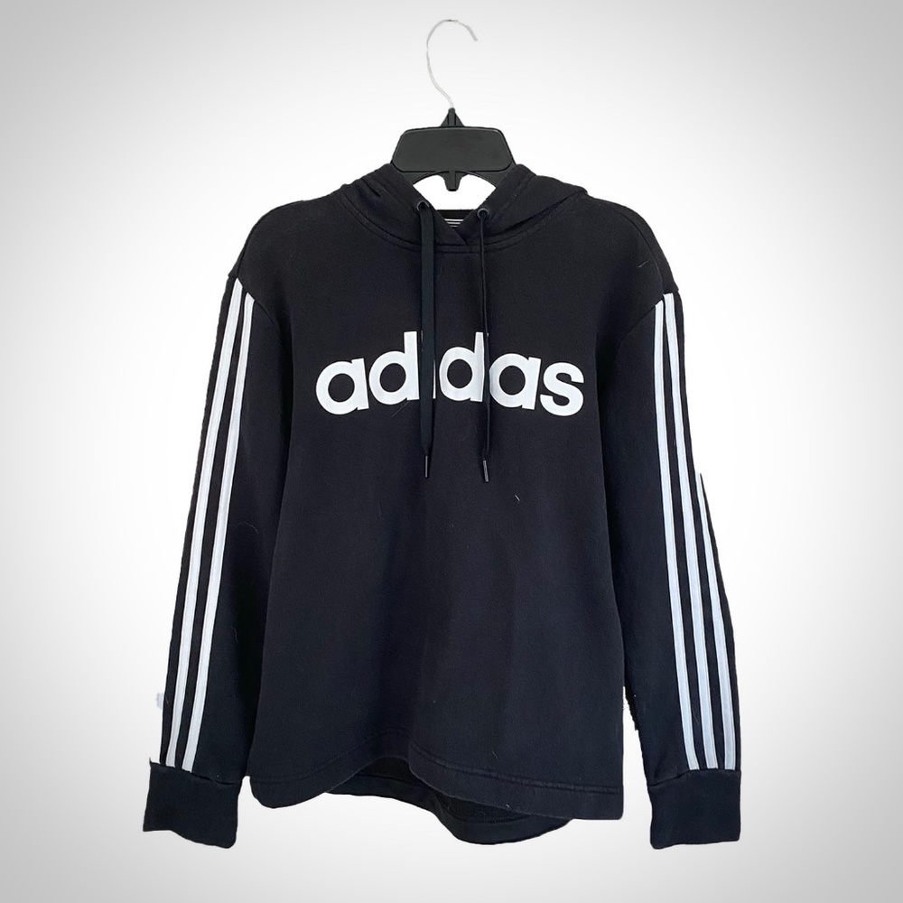 Adidas 3-Striped Pullover Drawstring Hoodie Black